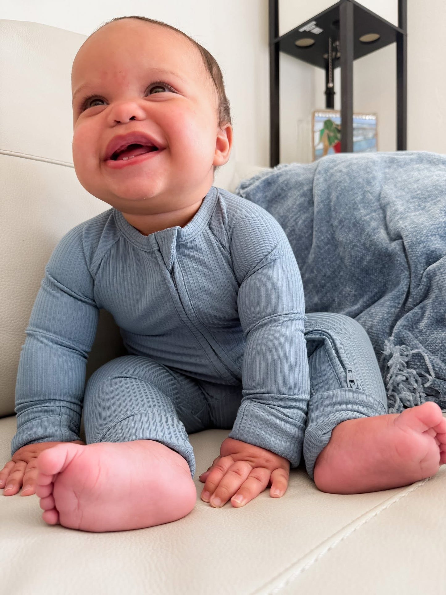 Moonlit Tide Ribbed Zippered Romper