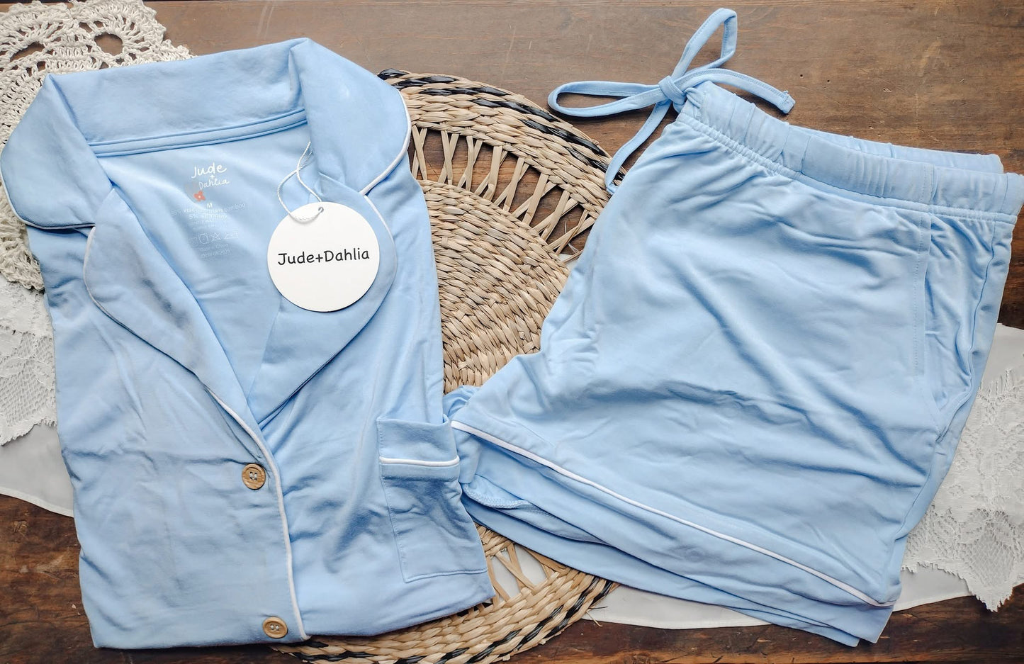 Celestial Sky Blue Adult Button Down PJs