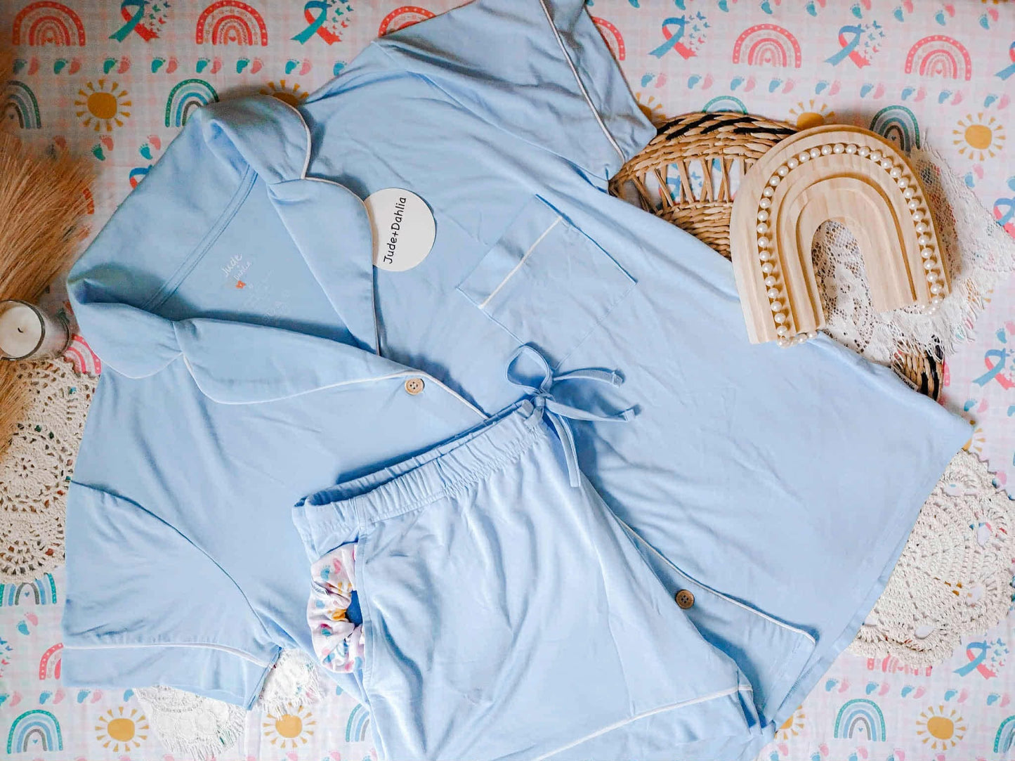 Celestial Sky Blue Adult Button Down PJs