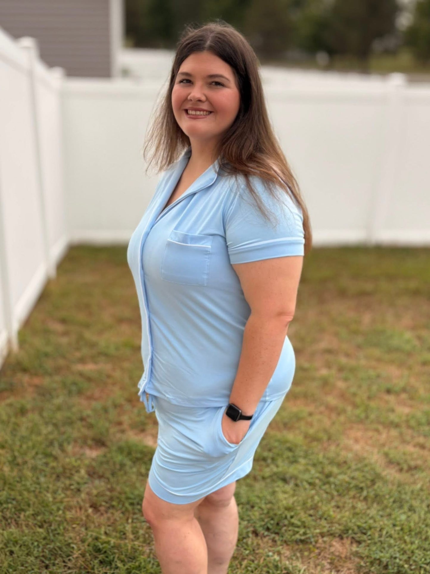 Celestial Sky Blue Adult Button Down PJs
