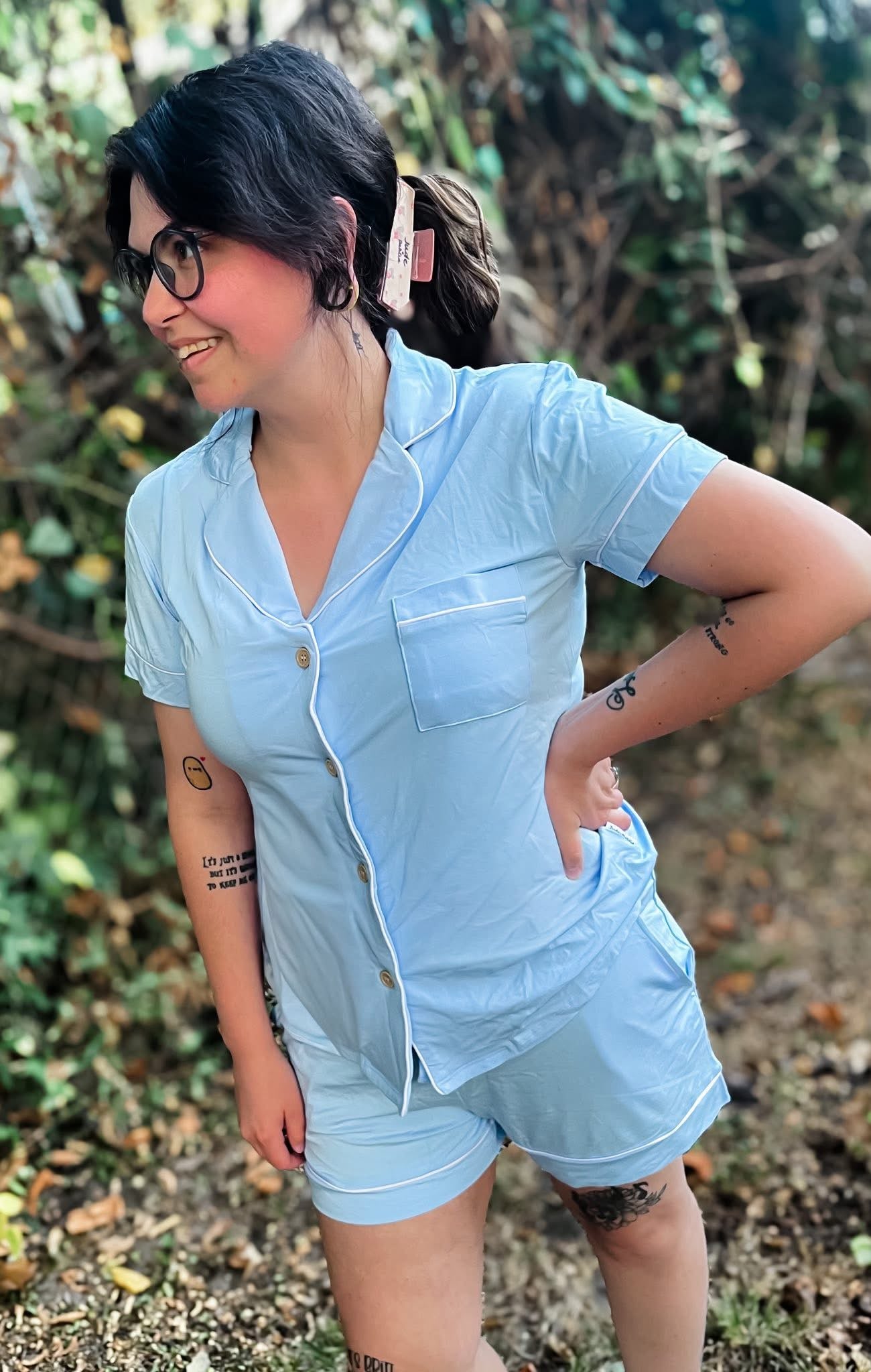 Celestial Sky Blue Adult Button Down PJs
