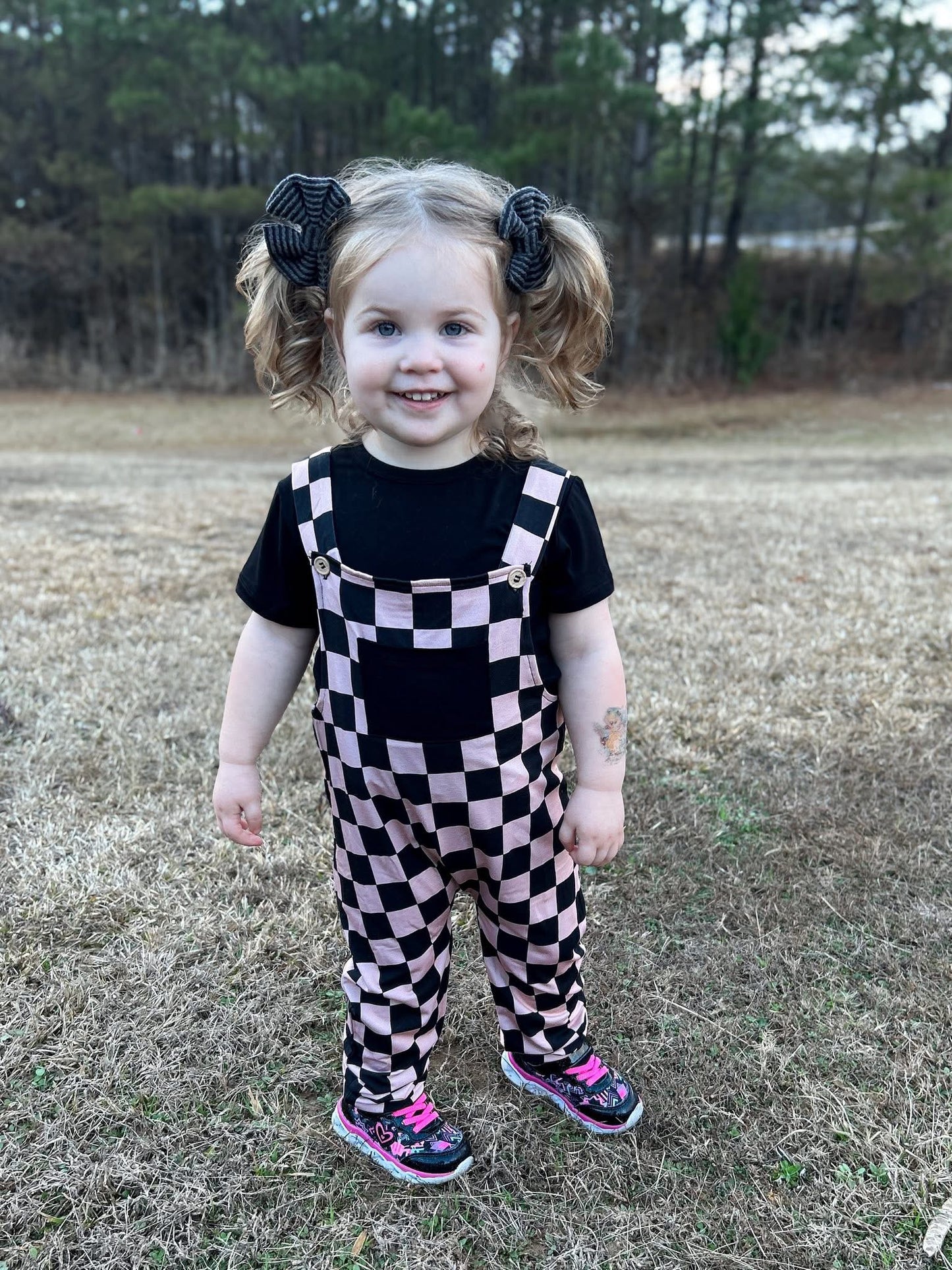 Not A Phase Kids Solid Tee+Printed Overalls Set