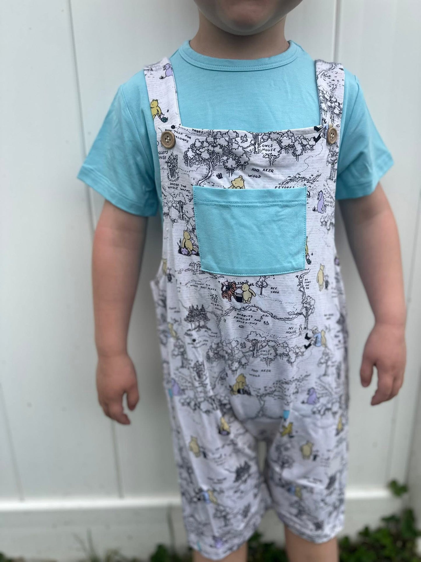 Hunny Trails Solid Tee+Printed Shorts Overalls