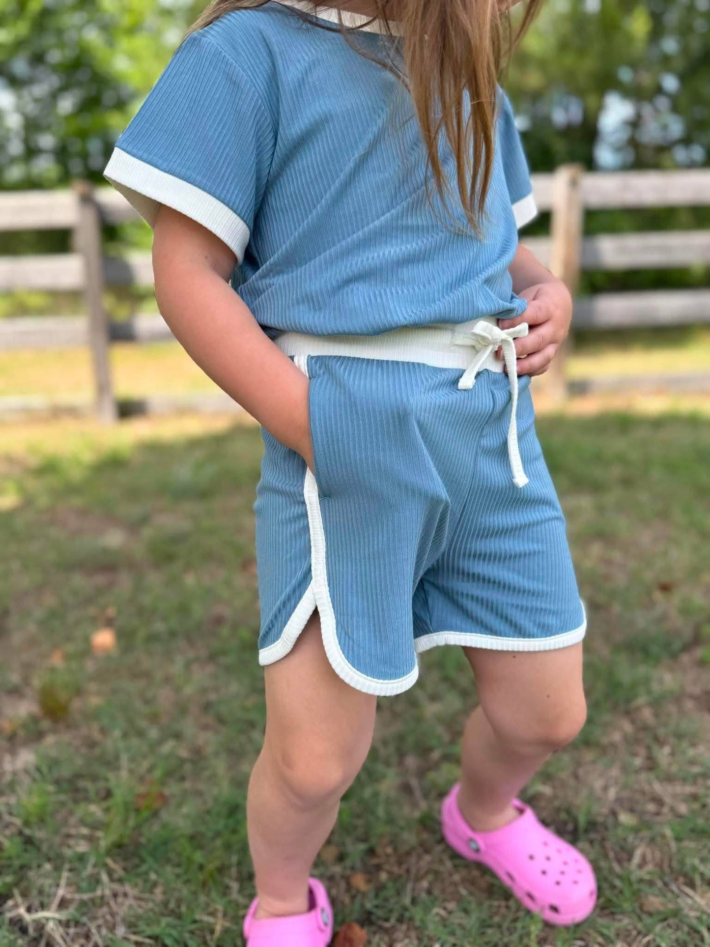 Moonlit Tide Ribbed Tee+Dolphin Shorts