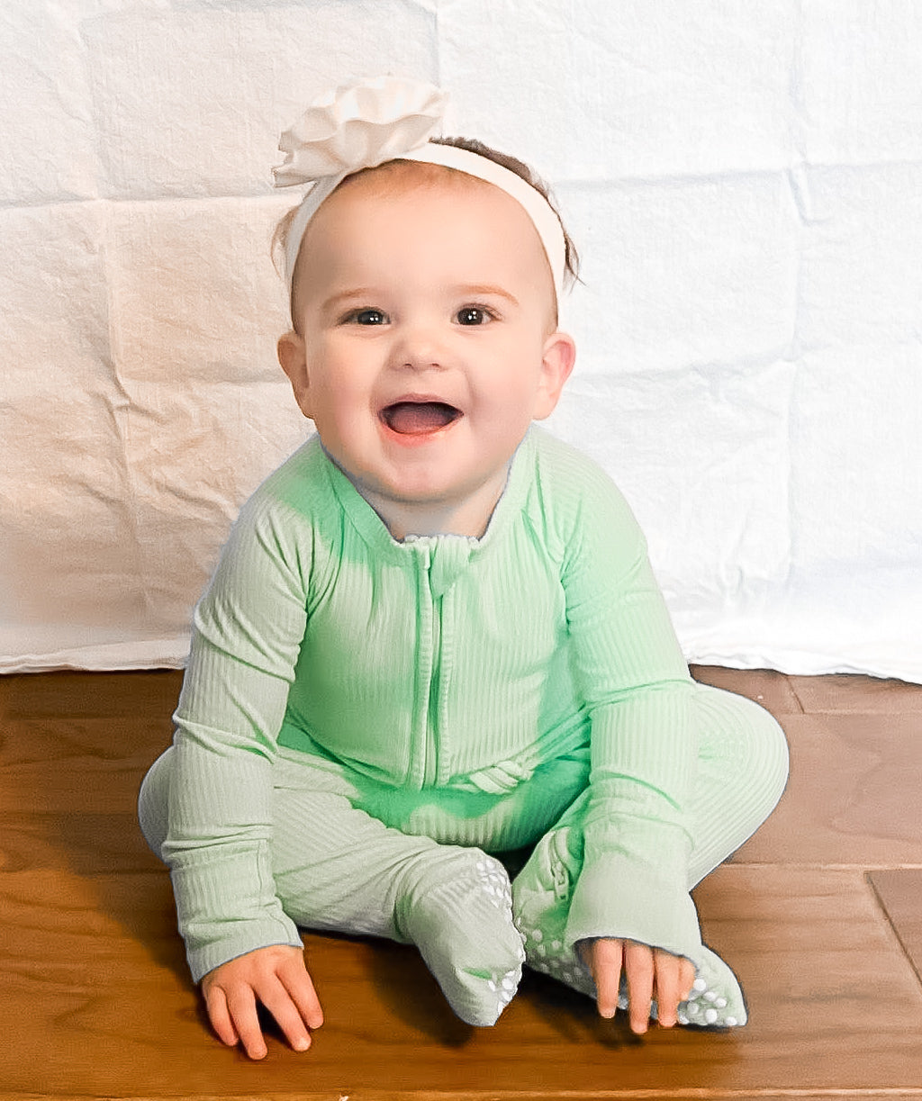 Mint Daydream Ribbed Zippered Romper