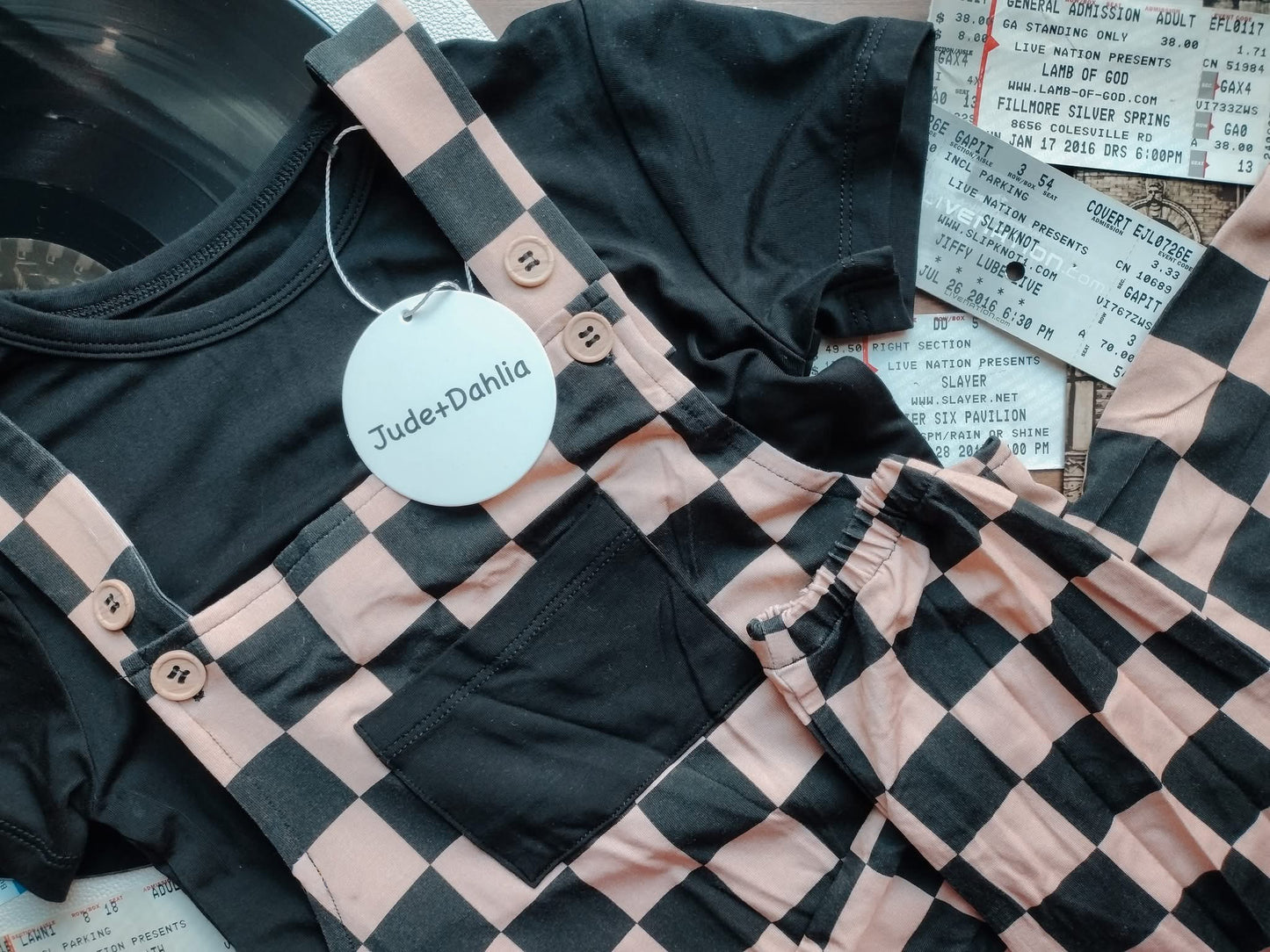 Not A Phase Kids Solid Tee+Printed Overalls Set