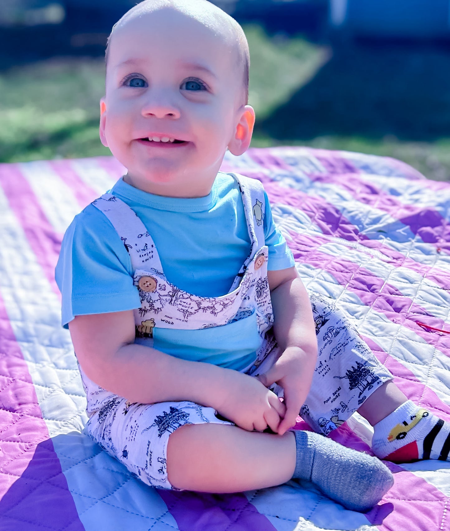 Hunny Trails Solid Tee+Printed Shorts Overalls