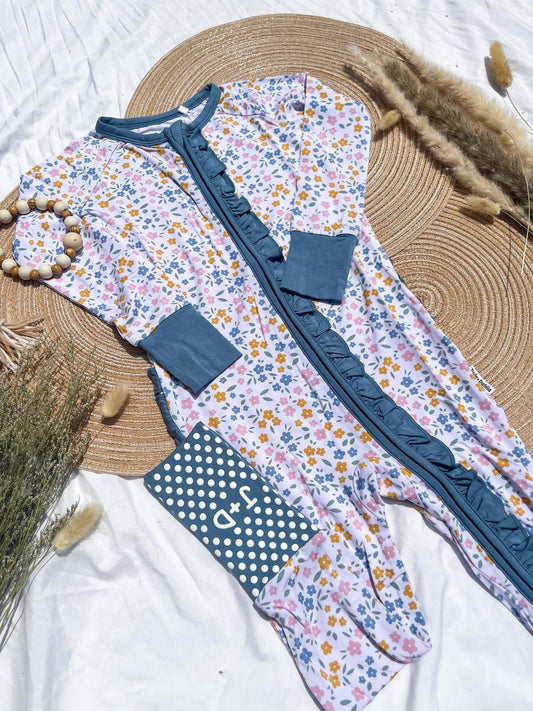 *PREORDER* Floral Haze Ruffle Bum Zippered Romper