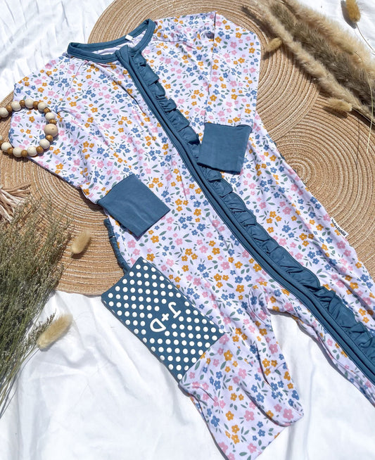 Floral Haze Ruffle Butt Zippered Romper