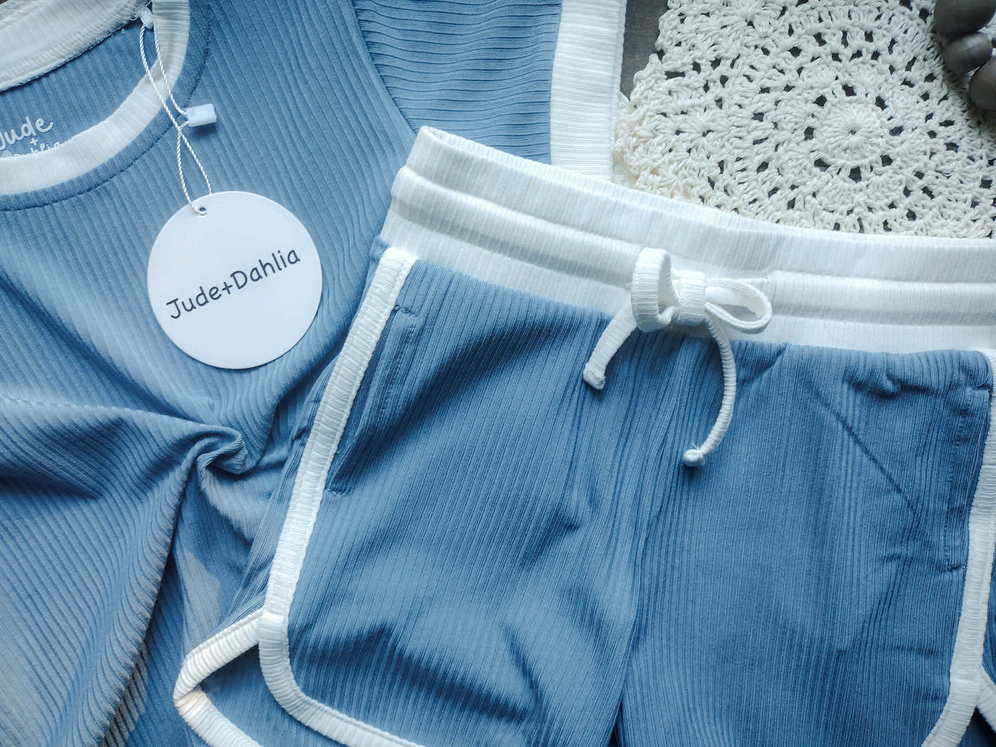 Moonlit Tide Ribbed Tee+Dolphin Shorts