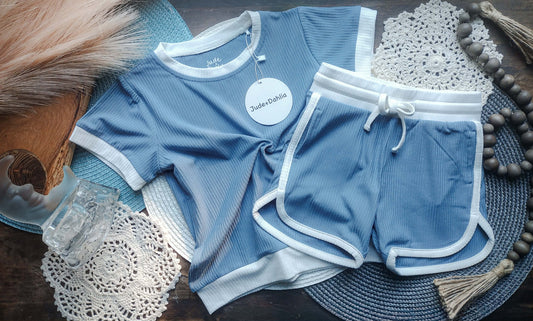 Moonlit Tide Ribbed Tee+Dolphin Shorts