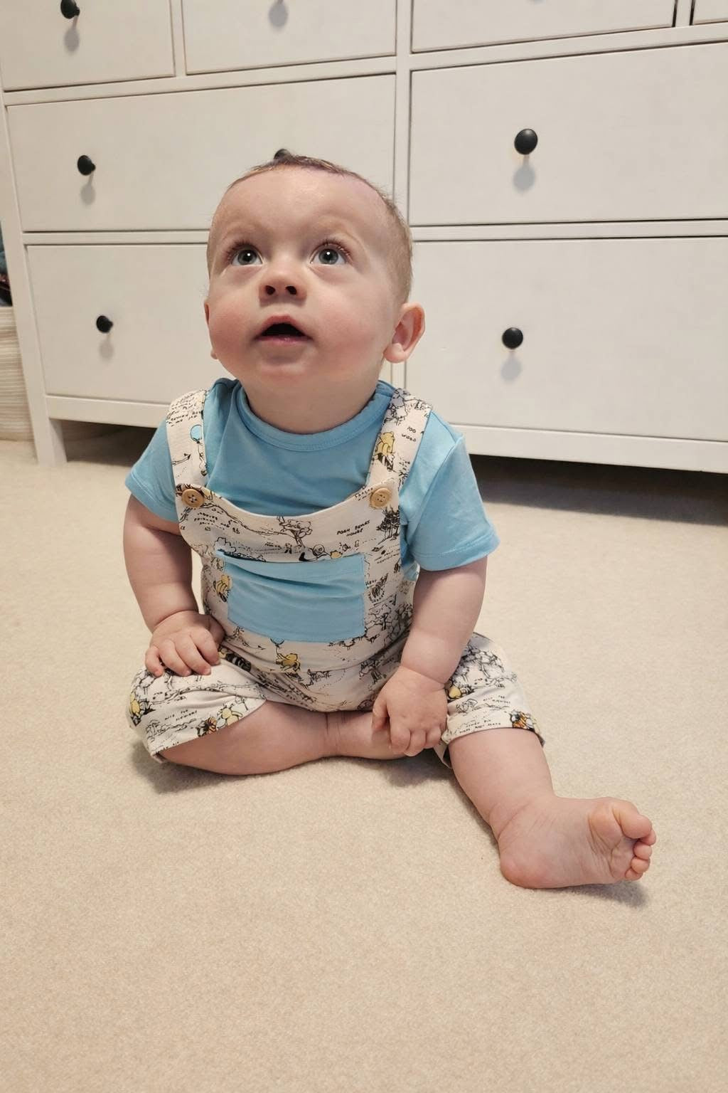 Hunny Trails Solid Tee+Printed Shorts Overalls