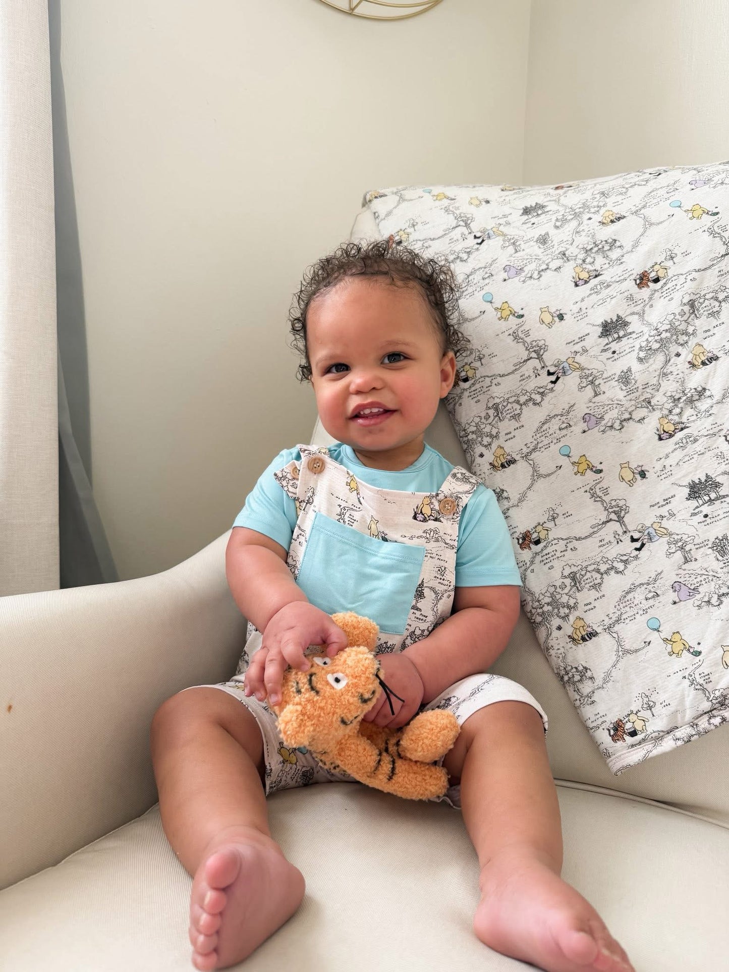 Hunny Trails Solid Tee+Printed Shorts Overalls