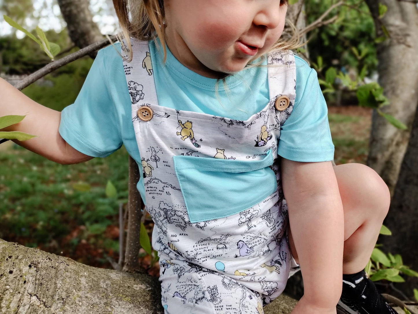 Hunny Trails Solid Tee+Printed Shorts Overalls