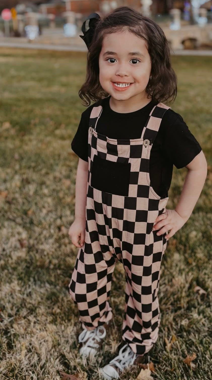 Not A Phase Kids Solid Tee+Printed Overalls Set