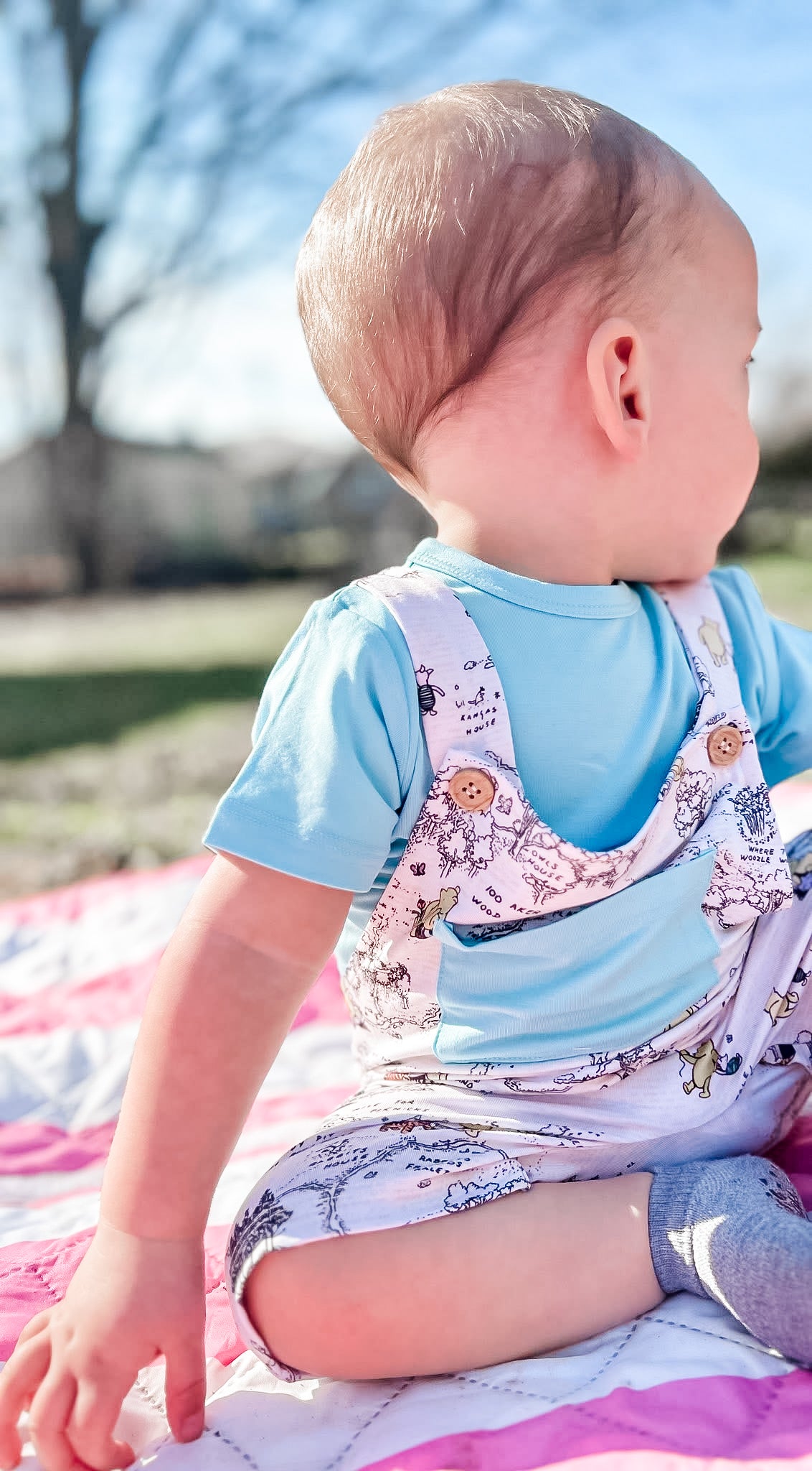 Hunny Trails Solid Tee+Printed Shorts Overalls