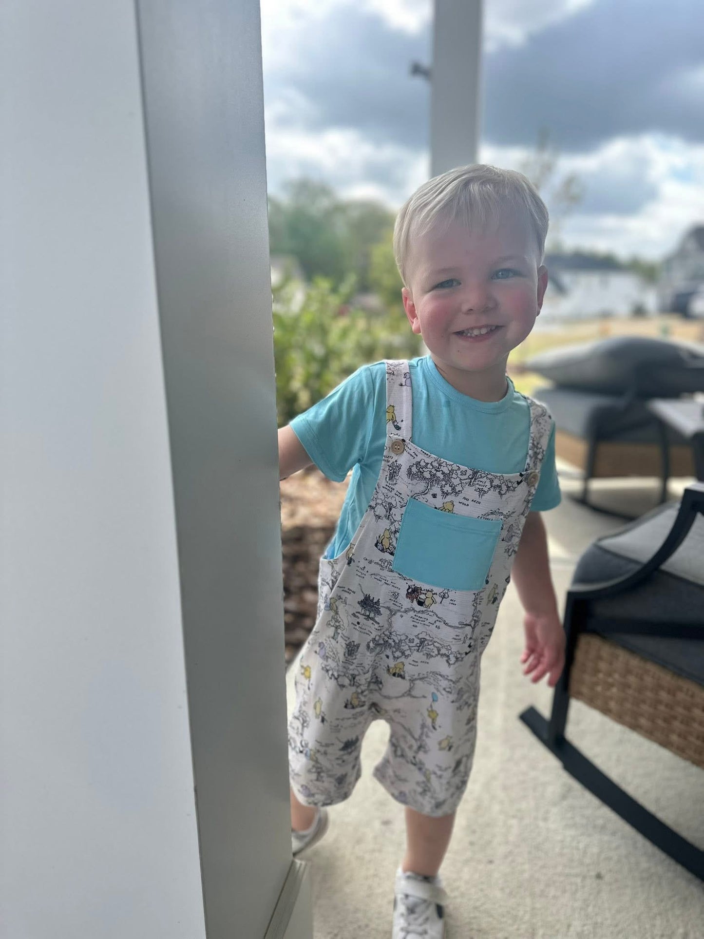 Hunny Trails Solid Tee+Printed Shorts Overalls