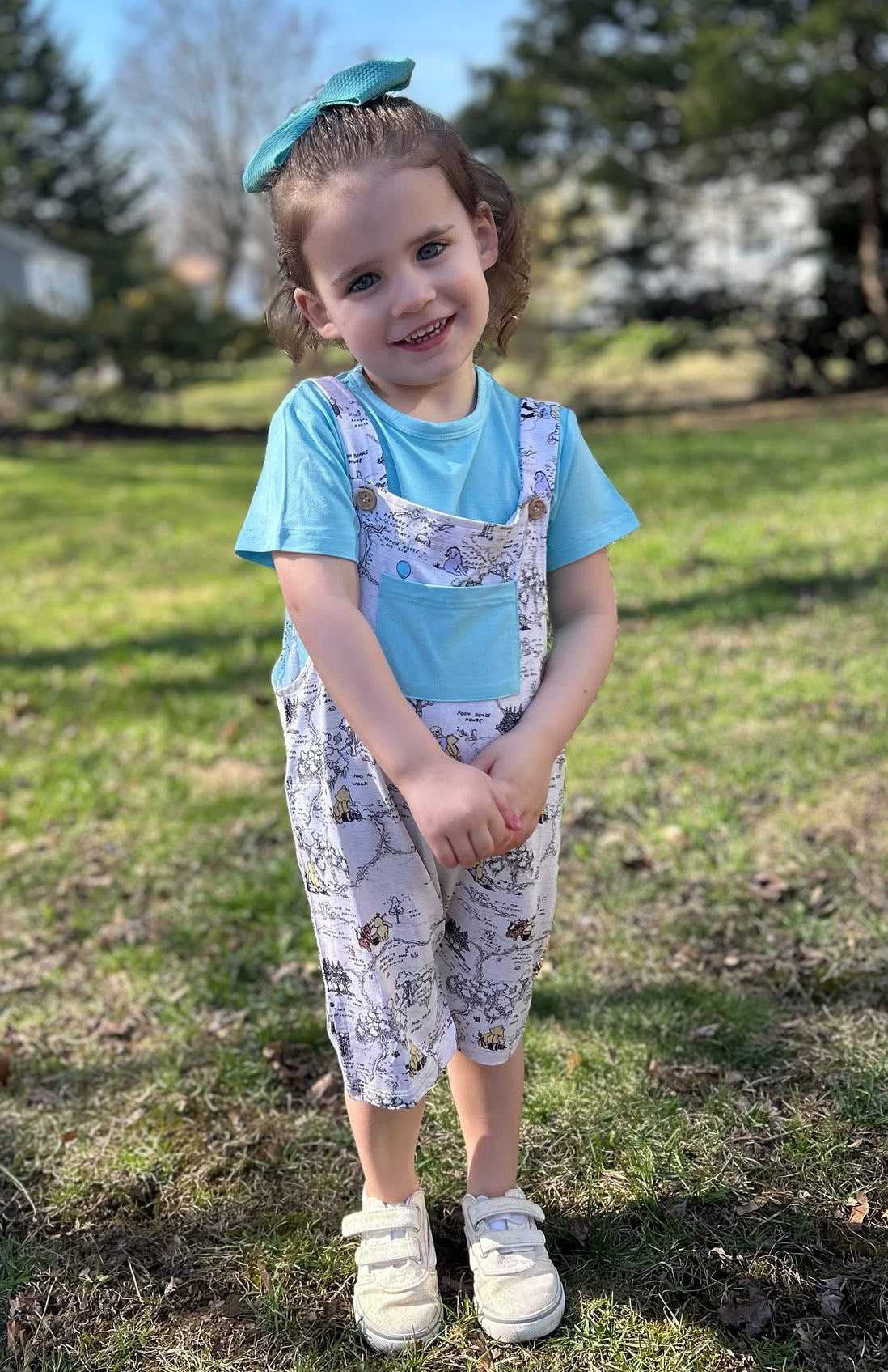 Hunny Trails Solid Tee+Printed Shorts Overalls