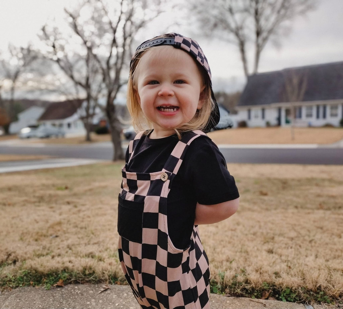 Not A Phase Kids Solid Tee+Printed Overalls Set