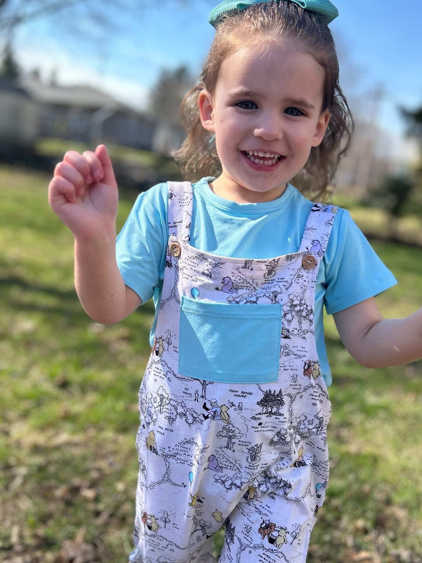 Hunny Trails Solid Tee+Printed Shorts Overalls