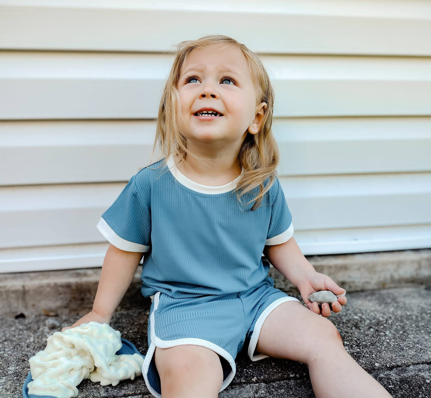 Moonlit Tide Ribbed Tee+Dolphin Shorts