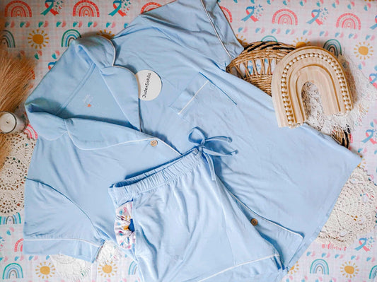 Celestial Sky Blue Adult Button Down PJs