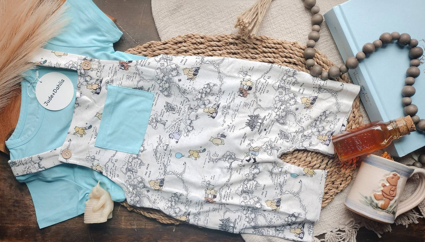 Hunny Trails Solid Tee+Printed Shorts Overalls