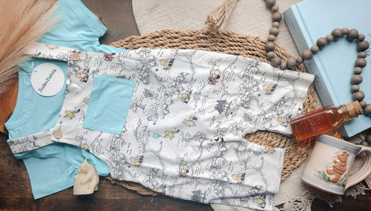 Hunny Trails Solid Tee+Printed Shorts Overalls