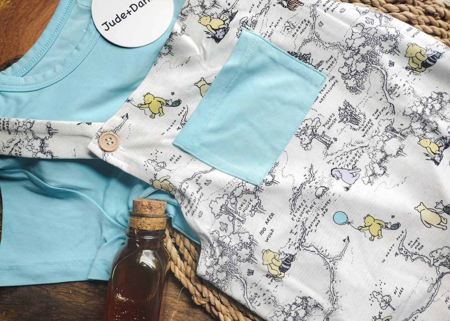 Hunny Trails Solid Tee+Printed Shorts Overalls